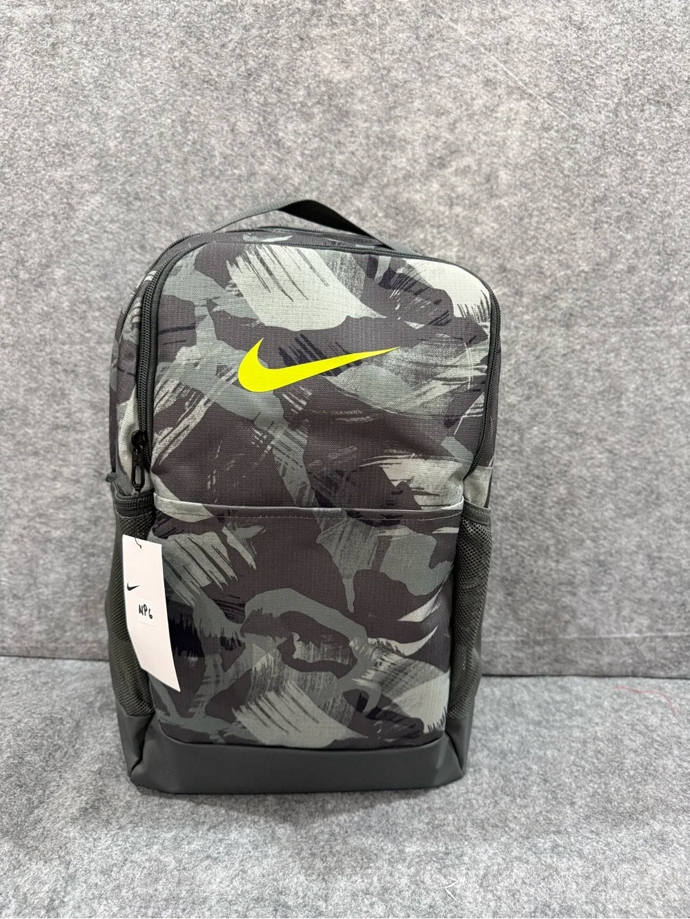 Nike Brasilia Grey Camo Backpack Yellow Swoosh 24L
